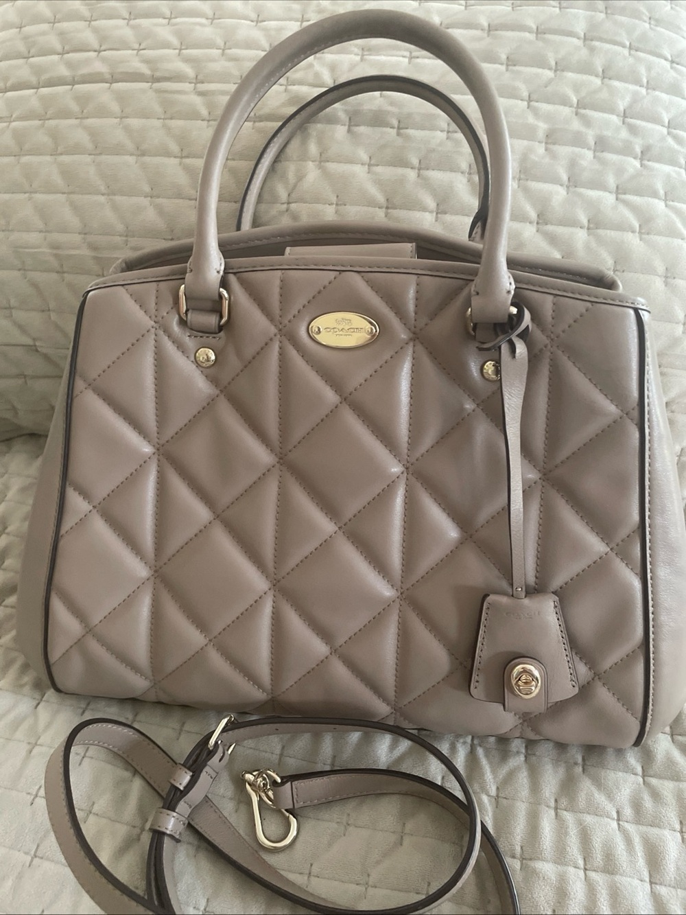 Coach Quilted Leather Satchel in Taupe Gray (stone)
